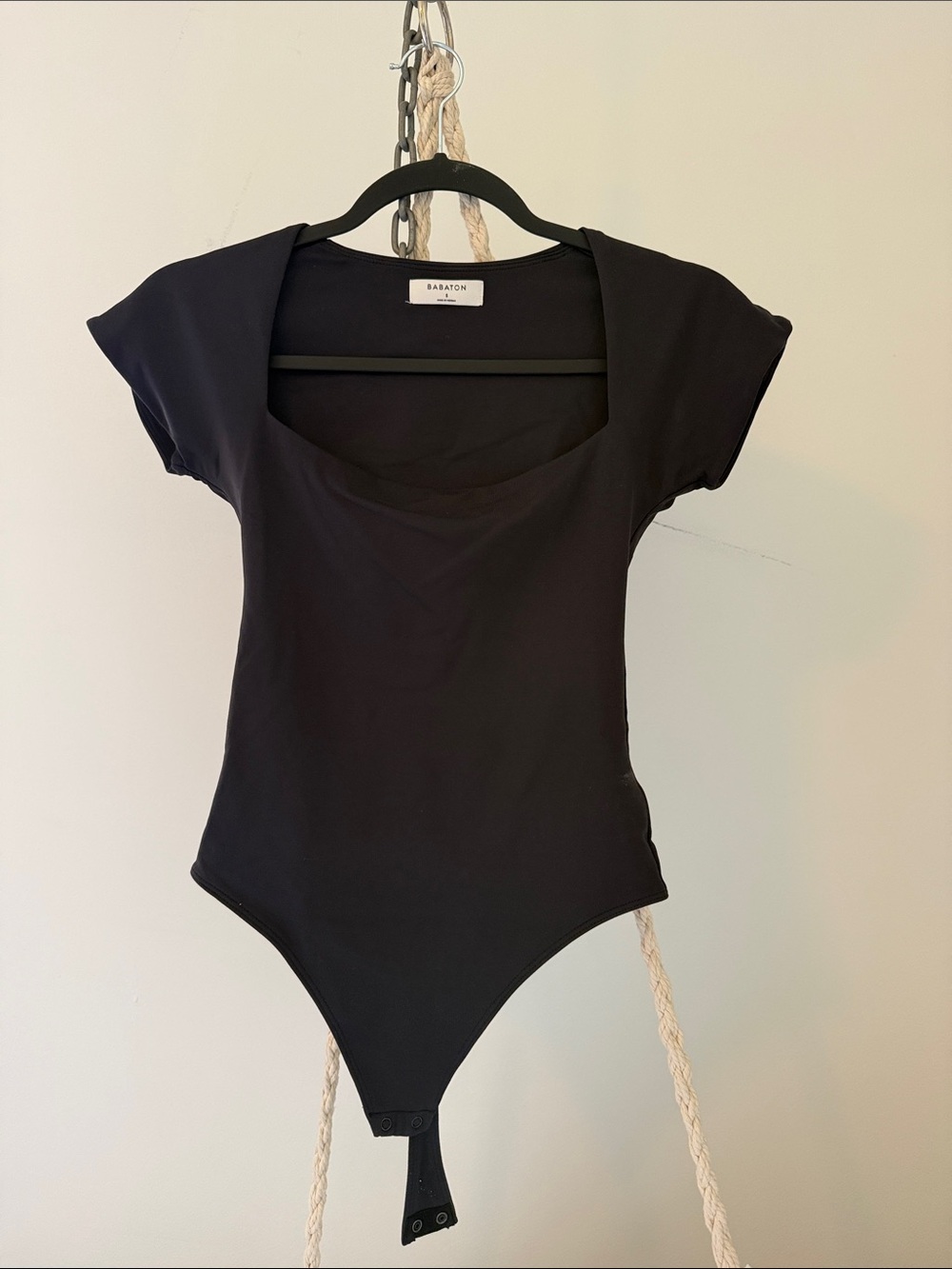 Babaton Black Short-Sleeve Square-Neck Bodysuit